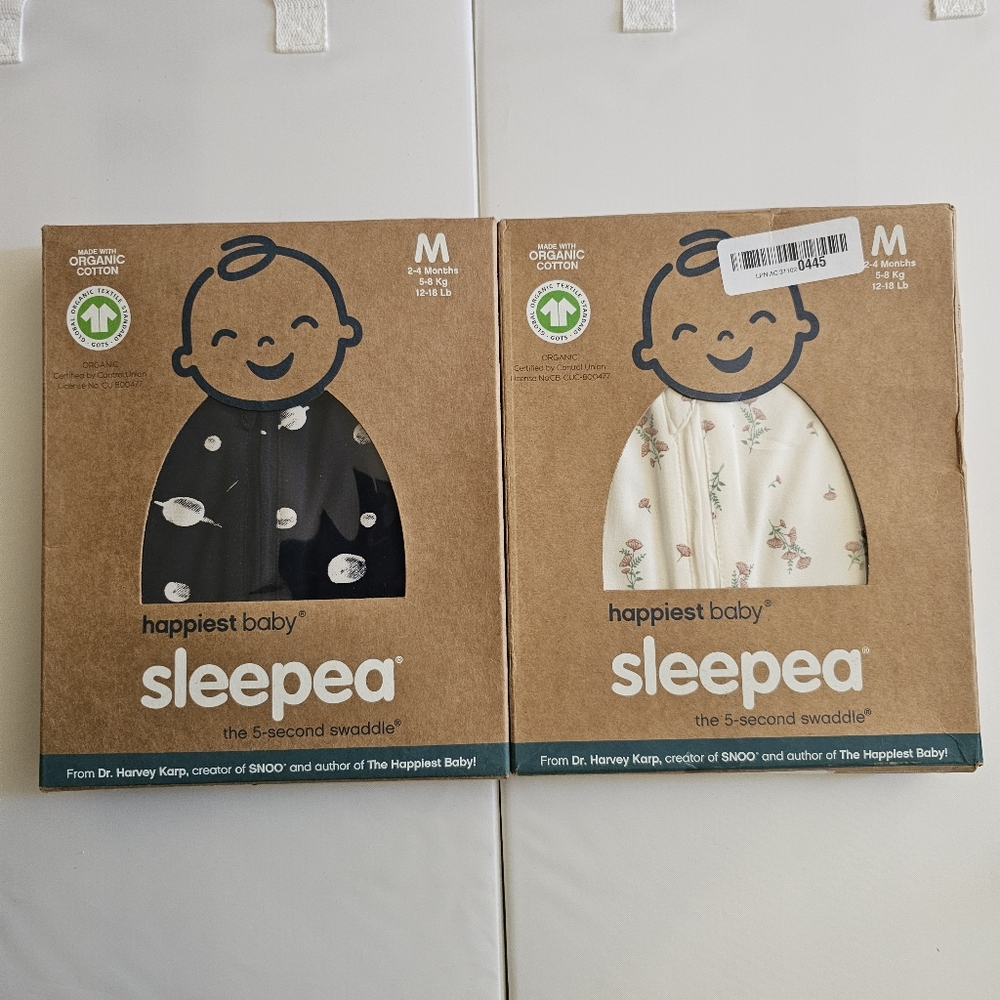 Happiest Baby Sleeppea Swaddle Set, Size M 2-4 Month, Navy And Floral Bundle